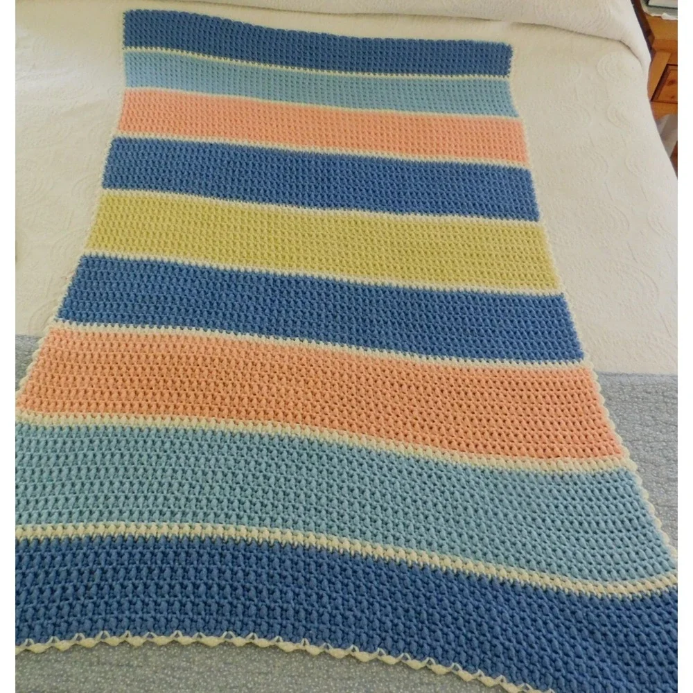 Vintage Handmade Striped Pattern Knit Afghan Throw Blanket‎ 38